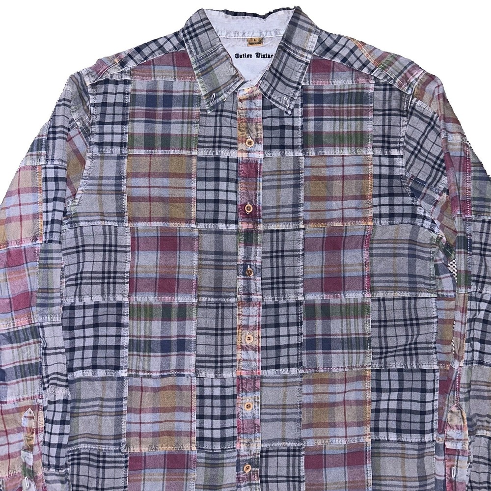 Vintage Y2K Tailor Vintage Patchwork Plaid Long Sleeve Button Shirt Mens Large L